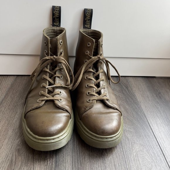Dr. Martens Army Green Talib Leather Lace Up Platform Combat Ankle Boots, L10 - Picture 3 of 7